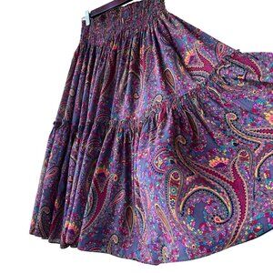 DKNY skirt Paisley Tiered Full A-Line layered midi Elastic waist silk one size